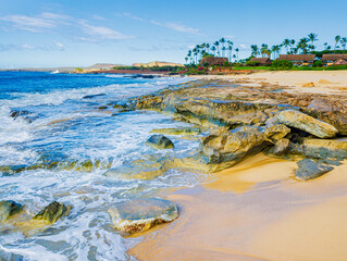 Waves Washing Over Sand and Coral Reef on Kepuhi Beach, Molokai, Hawaii, USA