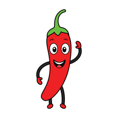 Chili Mascot Waving Hand with Cheerful Happy Face Flat Vector Art