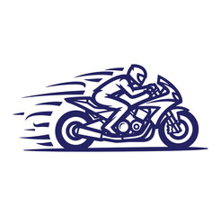 Fototapeta premium Silhouette of a sport motorcycle rider racing at high speed across white background