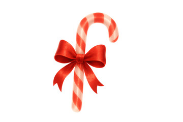 Candy cane with red ribbon bow. Christmas holiday treat and winter season decoration, transparent background