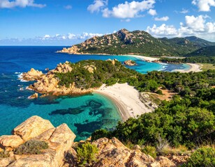 Scenic Coastline of Sardinia - Turquoise Waters and Sandy Beaches.