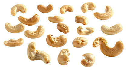 Roasted cashew nuts scattered on a black background