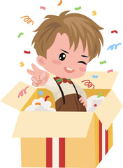 Cartoon Boy in Box with Confetti