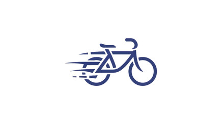 Stylized blue bicycle graphic with flowing speed lines, curved frame, and forward motion. in style