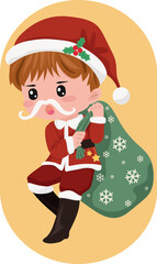 Cartoon Boy Dressed as Santa Claus Carrying Sack