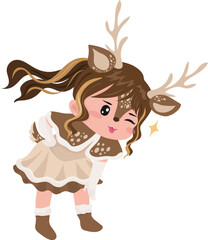 Illustration of Girl Wearing Deer Costume