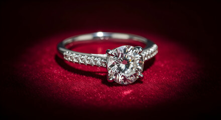 Elegant Diamond Ring on Velvet Fabric under Soft Spotlight