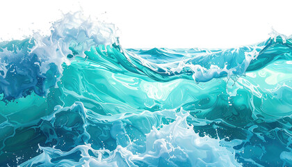 Aqua wave crests, sparkling, splashing against a black backdrop