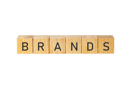 Wooden scrabble tiles spelling the word brands isolated on transparent background