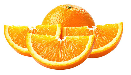 Juicy orange with slices show vibrant color against black