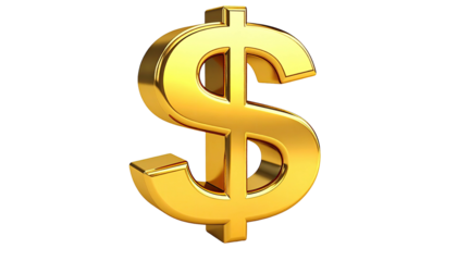 Glistening, bold, golden dollar sign on a pure black backdrop