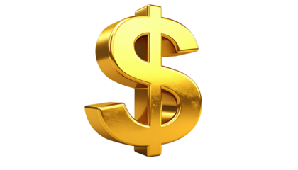 Gleaming golden dollar sign, isolated against a black background