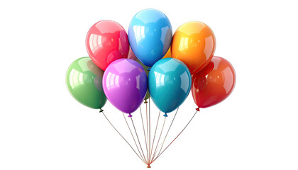 Colorful glossy balloons bunched together on a transparent string