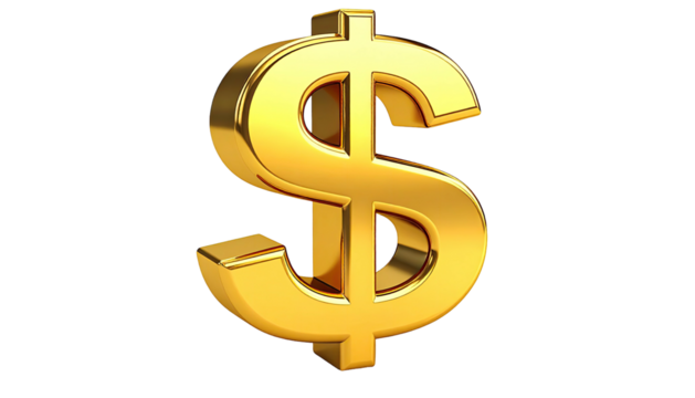 Glistening, bold, golden dollar sign on a pure black backdrop