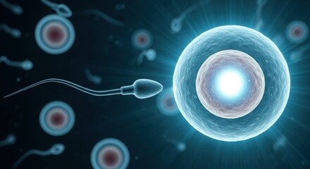 Sperm approaching ovum fertilization biological process microscopic view illustration