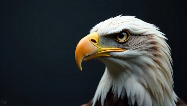 Close up of an eagle s piercing eyes and sharp beak in sharp focus, hinting at focus and precision. A hyper realistic close up of an eagle s head, focusing intensely on its piercing eyes and sharp,