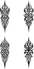 Four Black Abstract Tribal Tattoo Designs Arranged in a Grid on White Background vector illustration