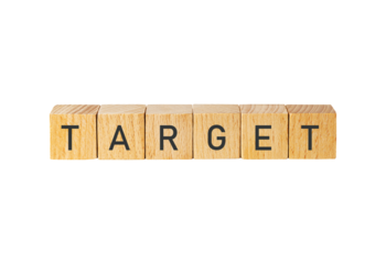 Wooden blocks spelling target isolated on transparent background