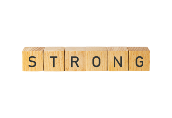 Wooden letter tiles spelling strong isolated on transparent background