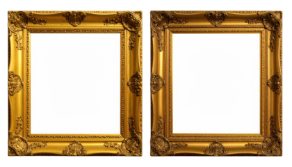 Two ornate golden picture frames facing forward on a white background