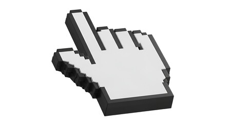 Pixelated hand cursor representing digital interaction and technology interface