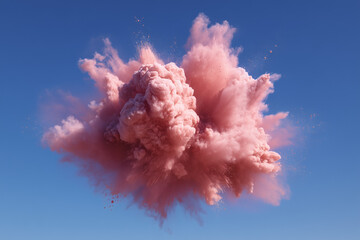 Explosion of pink powder dust against a blue sky, Holi festival colors or gender reveal