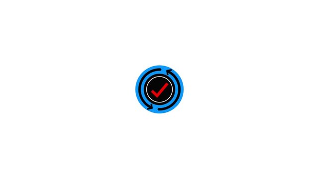 Abstract glowing badge icon with blue outline and green check mark in the center on black background, symbolizing verification or certified approval