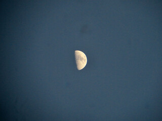 Half Moon in Deep Blue Dusk Sky (Minimalist Astronomy Photo) on West Lake in Hanoi, Vietnam