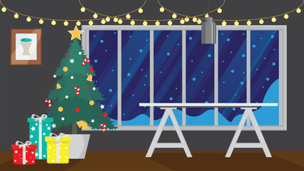 Vector illustration of home office space decoration during Christmas
