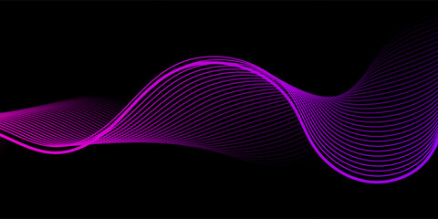 Elegant purple wave lines on a black background forming a smooth, flowing pattern. Perfect for sound, music, tech, or abstract digital themes