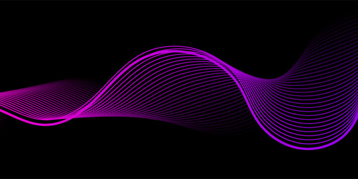 Elegant purple wave lines on a black background forming a smooth, flowing pattern. Perfect for sound, music, tech, or abstract digital themes