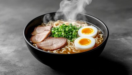 Delicious Ramen Bowl A Culinary Delight with Steaming Noodles and Fresh Garnishes