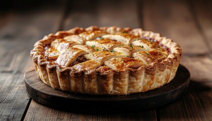 Delicious Baked Apple Pie on Wooden Board A Warm, Rustic Treat