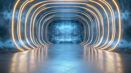 Futuristic corridor with glowing lines and smooth floor creates captivating atmosphere