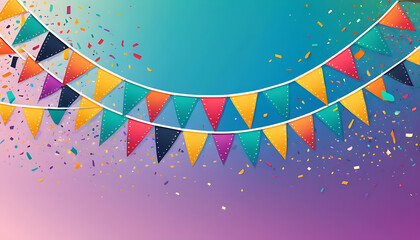illustration of carnival festival banner with colorful bunting flags, festive celebration mood, bright gradient background