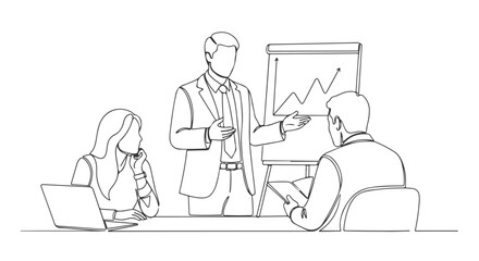 One line continuous art of a business presentation A simple illustration for analysis, growth, and teamwork d