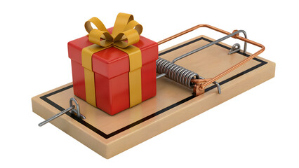 Don't fall for it! Gift box atop a mouse trap highlighting hidden dangers
