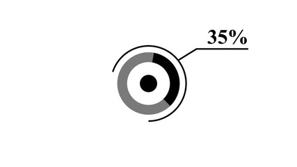 Circular progress indicator showing 35 percent completion with black and gray segments on a white background