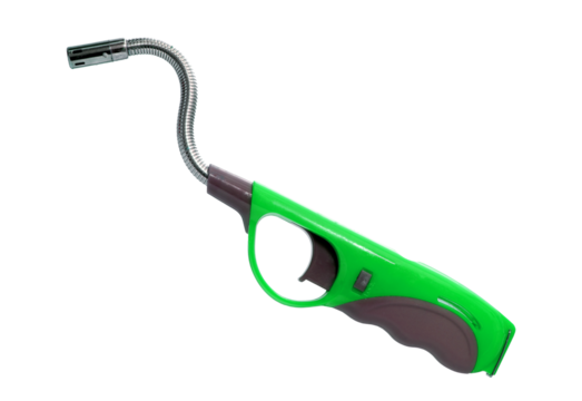 Green flexible neck utility lighter isolated on transparent background