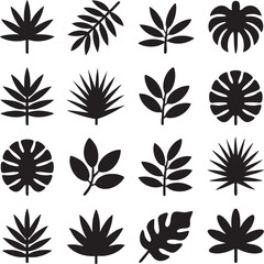 Collection of Black Tropical Plant Leaf Silhouettes