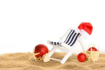 Beach chair with Santa hat by holiday decor, isolated, PNG
