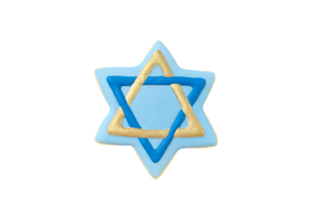 Star of David cookie with blue and gold icing, isolated, PNG