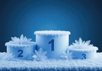 Winter podium with ice crystals and snowflakes, representing champions and winter sports