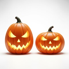 Fototapeta premium Two Glowing Halloween Pumpkins on White Background.