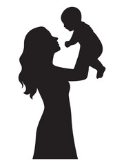 A silhouette of a mother lovingly holding her baby in the air
