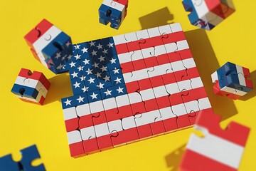 American Flag Puzzle Pieces and Cubes with Red White and Blue Stars and Stripes image photo