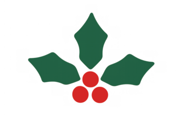 Holly leaves with red berries vector art representing christmas, winter holidays, and festive decoration on transparent background