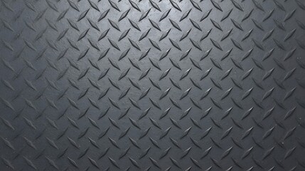 Close-up shot of a textured dark grey metal surface with a repeating diamond pattern for industrial or construction applications