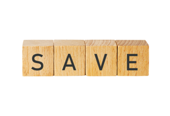 Wooden blocks spelling save isolated on transparent background