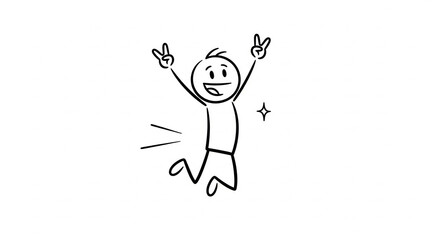 Happy Stick Figure Jumping with Joy and Victory Pose Illustration